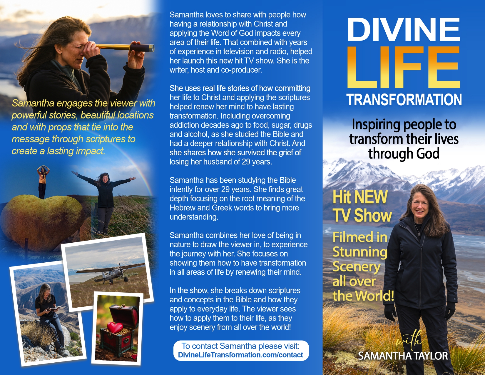 Brochure Outside: Learn how to air Samantha's show or invite her as a guest on your network.